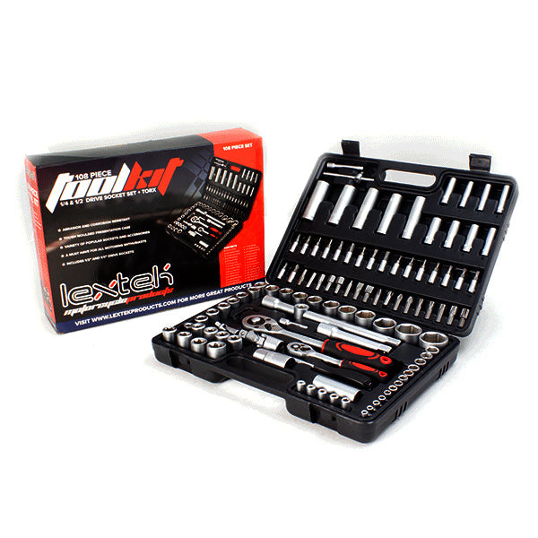 Lextek 108PCS Tool Kit (1/4 &1/2 Drive Socket Set + Torx)