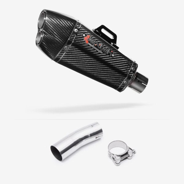 Lextek XP13C Carbon Fibre Exhaust 210mm with Link Pipe for Kawasaki Ninja 400 & Z400 (18-20)