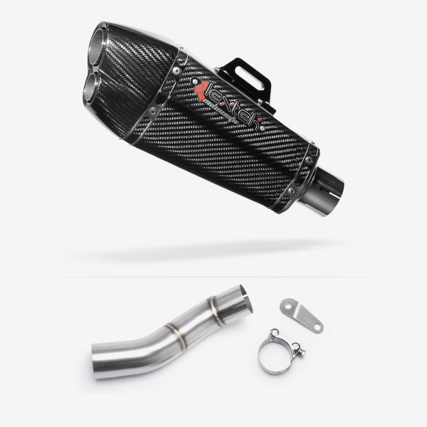 Lextek XP13C Carbon Fibre Exhaust 210mm with Link Pipe for Triumph Street Triple 765 (17-23)