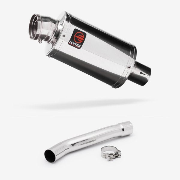Lextek OP4 Polished S/Steel Exhaust 200mm with Link Pipe for Yamaha YZF R6 (03-05)