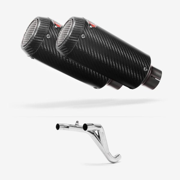 Lextek CP9C Full Carbon Exhaust 180mm Twin Underseat with Link Pipe