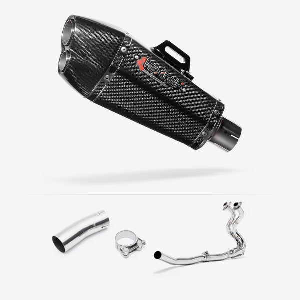 Lextek XP13C Carbon Fibre Exhaust System 210mm for Kawasaki Ninja 400 & Z400 (18-20)