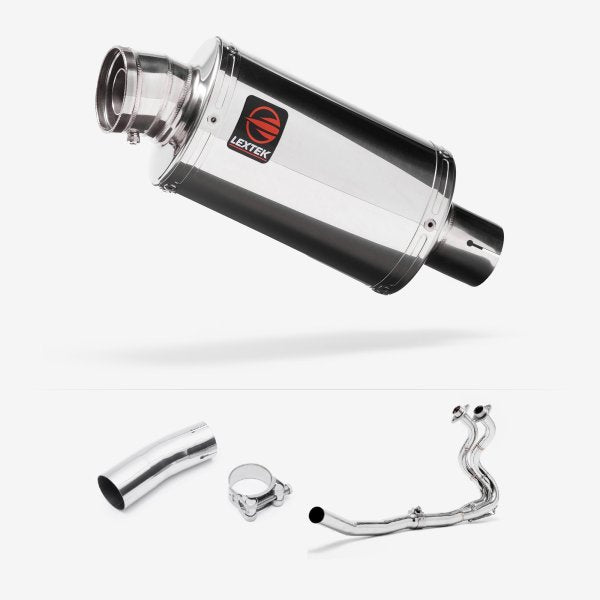 Lextek OP4 Polished S/Steel Exhaust System 200mm for Kawasaki Ninja 400 & Z400 (18-20)