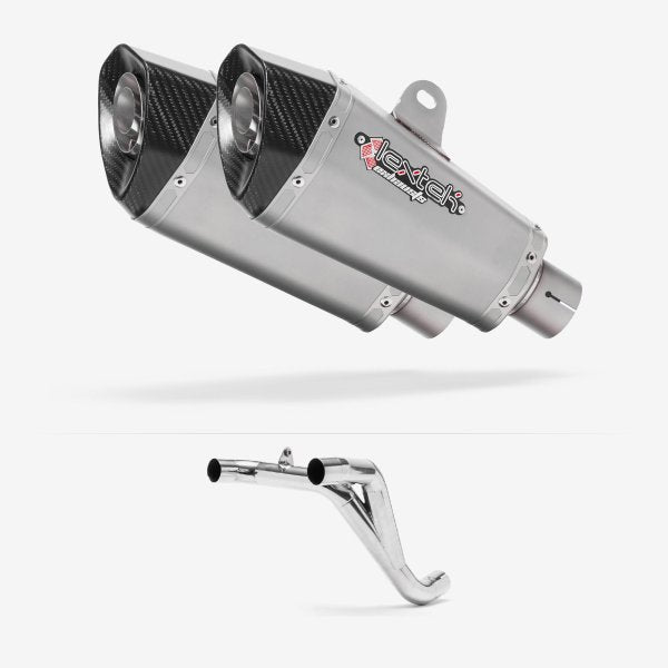 Lextek XP10 Matt S/Steel Exhaust 210mm Twin Underseat with Link Pipe