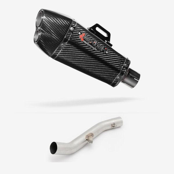 Lextek XP13C Carbon Fibre Exhaust 210mm High Level with Link Pipe for Yamaha YZF R6 (17-22)