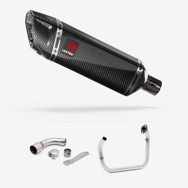 Lextek SP9C Gloss Carbon Fibre Exhaust System 300mm for Benelli TNT 125/135 (17-20)