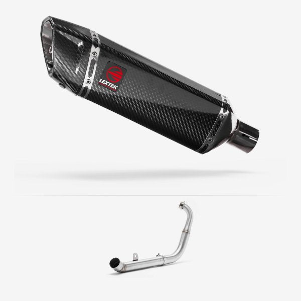 Lextek SP9C Gloss Carbon Fibre Exhaust System 300mm for Yamaha YZF-R125 / MT-125 (14-18)