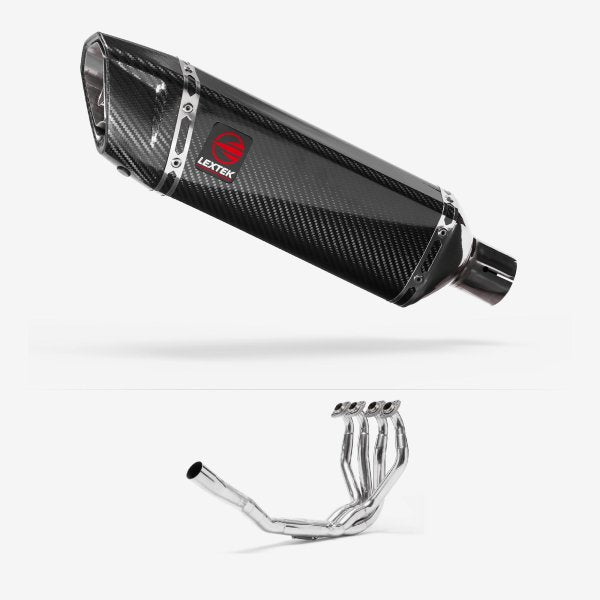 Lextek SP9C Gloss Carbon Fibre Exhaust System 300mm for Kawasaki ZX-6R Ninja (09-20)