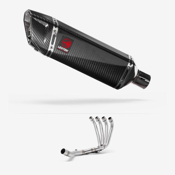 Lextek SP9C Gloss Carbon Fibre Exhaust System 300mm for Honda CBR650F/CB650F (14-19)