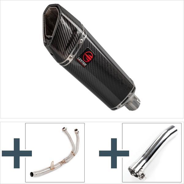 Lextek SP9C Gloss Carbon Fibre Exhaust System 300mm for Honda CBR500R (13-19)