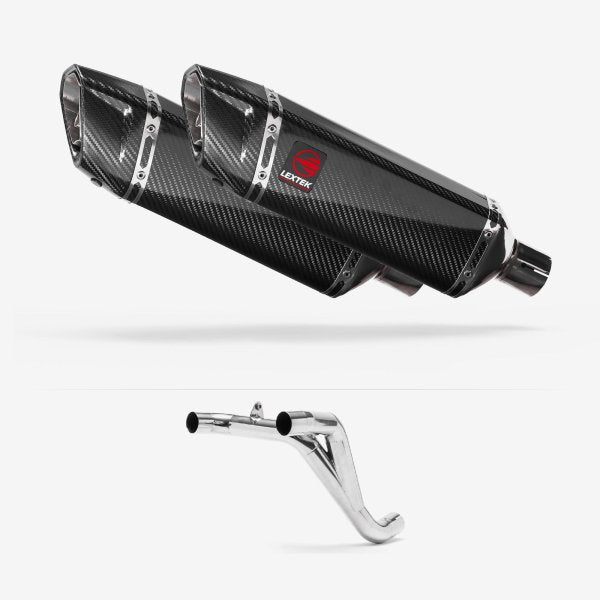 Lextek SP9C Gloss Carbon Fibre Exhaust 300mm Twin Underseat with Link Pipe