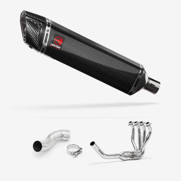 Lextek SP7C Gloss Carbon Fibre Exhaust System 400mm for Kawasaki Z900 (17-19)