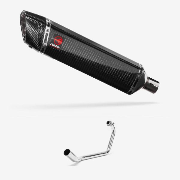 Lextek SP7C Gloss Carbon Fibre Exhaust System 400mm for Suzuki GSX-R 125 (17-24) GSX-S 125 (17-24)