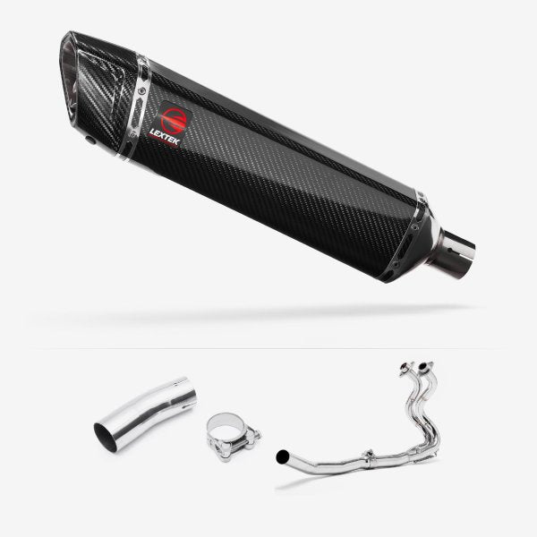 Lextek SP7C Gloss Carbon Fibre Exhaust System 400mm for Kawasaki Ninja 400 & Z400 (18-20)