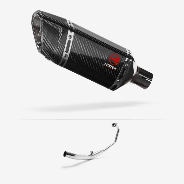 Lextek SP11C Gloss Carbon Fibre Exhaust System 200mm for Honda CBR 125 R (04-10)
