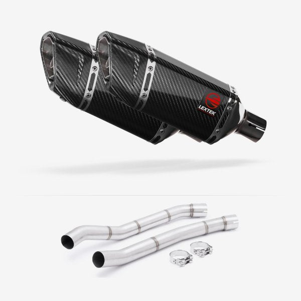 Lextek SP11C Gloss Carbon Fibre Exhaust 200mm with Link Pipes for Kawasaki ZZR1400 (12-19)