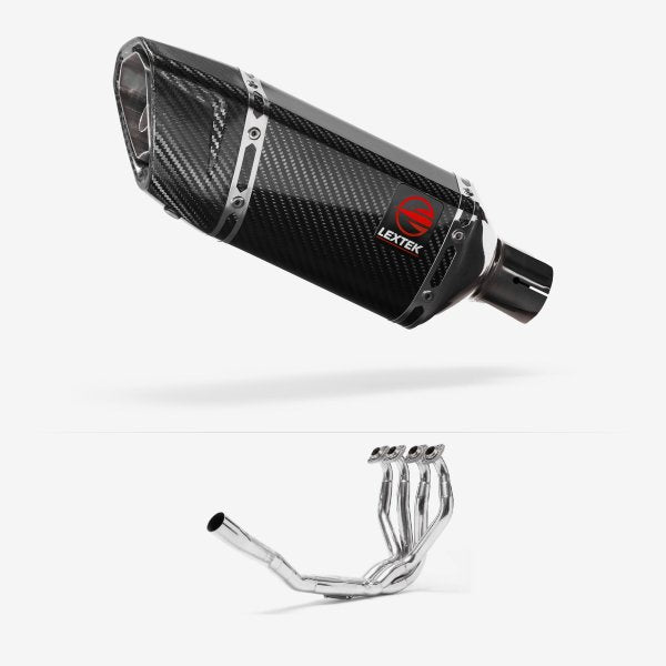 Lextek SP11C Gloss Carbon Fibre Exhaust System 200mm for Kawasaki ZX-6R Ninja (09-20)