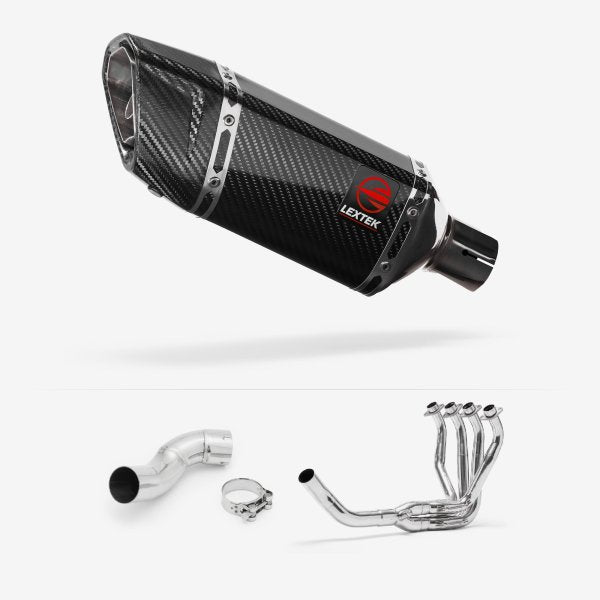 Lextek SP11C Gloss Carbon Fibre Exhaust System 200mm for Kawasaki Z900 (17-19)