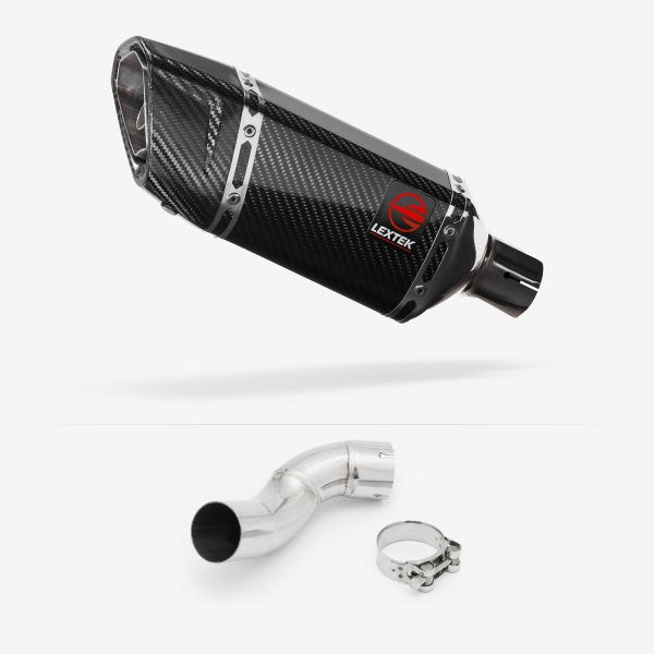 Lextek SP11C Gloss Carbon Fibre Exhaust 200mm with Link Pipe for Kawasaki Z900 (17-19)