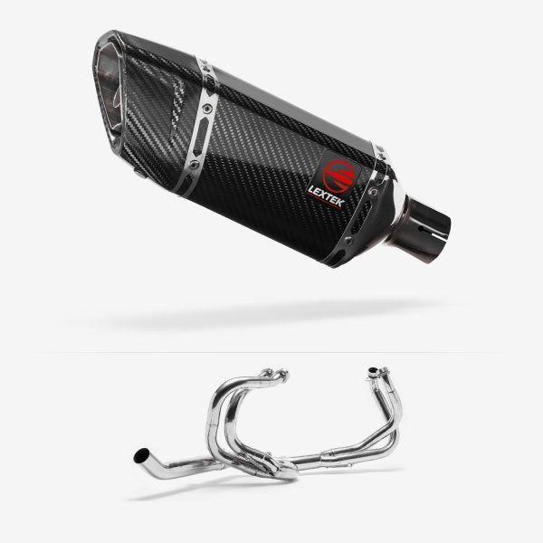 Lextek SP11C Gloss Carbon Fibre Exhaust System 200mm for Honda VFR 800 (97-01)