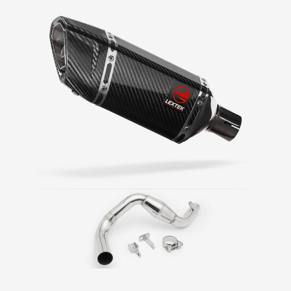Lextek SP11C Gloss Carbon Fibre Exhaust 200mm with Link Pipe for KTM 390 Duke (13-16)