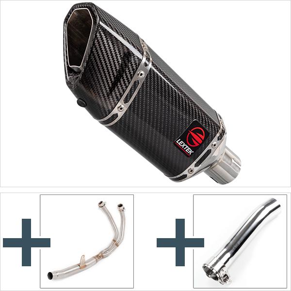 Lextek SP11C Gloss Carbon Fibre Exhaust System 200mm for Honda CBR500R (13-19)