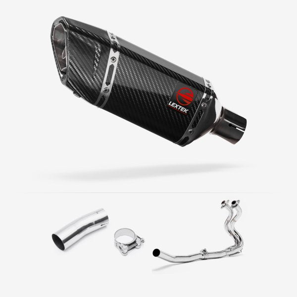 Lextek SP11C Gloss Carbon Fibre Exhaust System 200mm for Kawasaki Ninja 400 & Z400 (18-20)