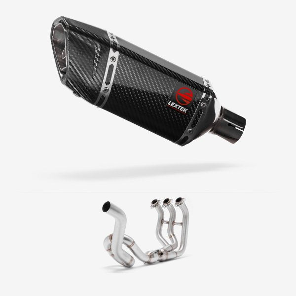Lextek SP11C Gloss Carbon Fibre Exhaust System 200mm High Level for Yamaha MT-09 Tracer (14-20)