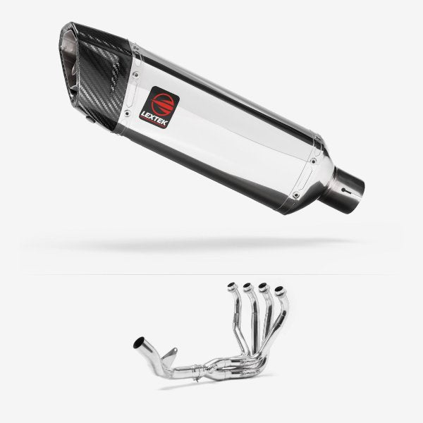 Lextek SP4 Polished Stainless Steel Exhaust System 300mm Single Sided for Kawasaki Z1000 (10-19)