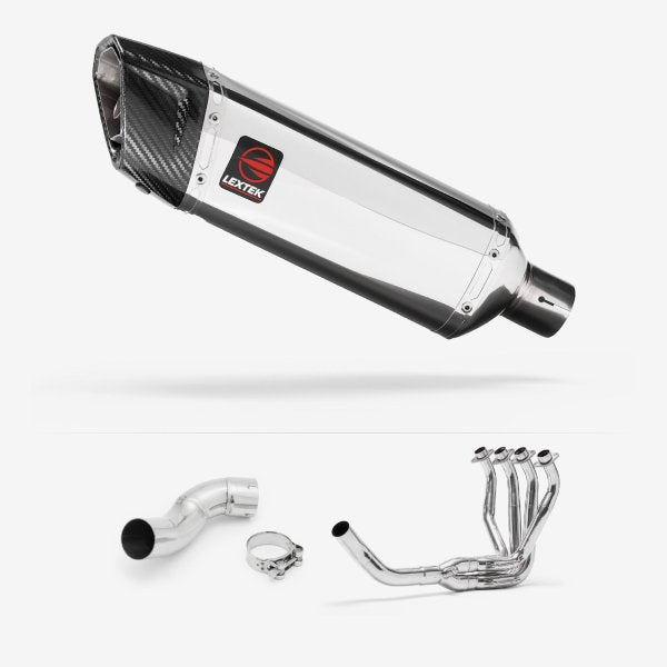 Lextek SP4 Polished Stainless Steel Exhaust System 300mm for Kawasaki Z900 (17-19)