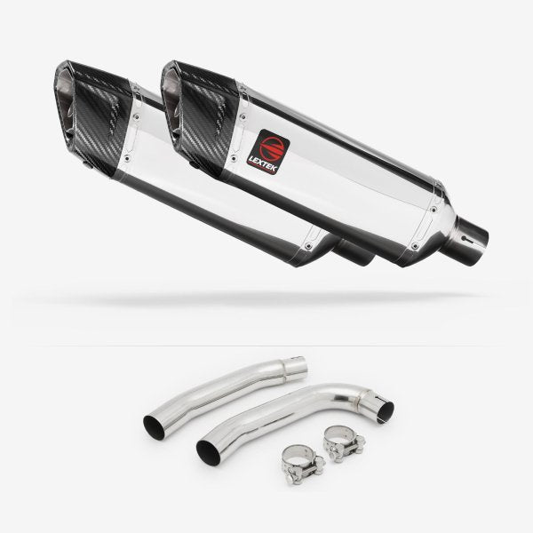 Lextek SP4 Polished Stainless Steel Exhaust 300mm with Link Pipe for Honda VTR 1000 (97-05)