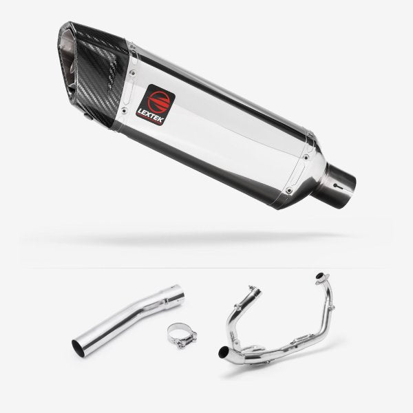 Lextek SP4 Polished Stainless Steel Exhaust System 300mm for Suzuki SV650 (03-15)