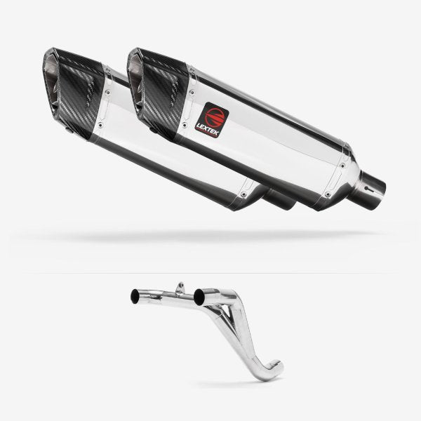 Lextek SP4 Polished Stainless Steel Exhaust 300mm Twin Underseat with Link Pipe