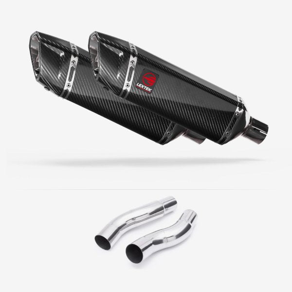 Lextek SP9C Gloss Carbon Fibre Exhaust 300mm with Link Pipes for Kawasaki Z1000 (14-19)