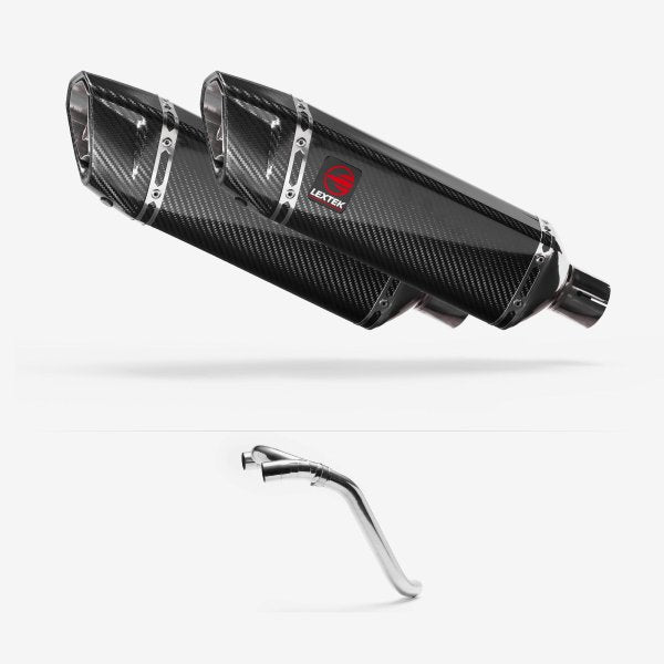 Lextek SP9C Gloss Carbon Fibre Exhaust 300mm with Link Pipe for Honda VFR800 (02-13)
