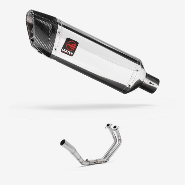 Lextek SP4 Polished Stainless Steel Exhaust System 300mm for Yamaha YZF R3/MT-03