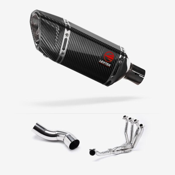 Lextek SP11C Gloss Carbon Fibre Exhaust System 200mm for Kawasaki Z900 (20-23)
