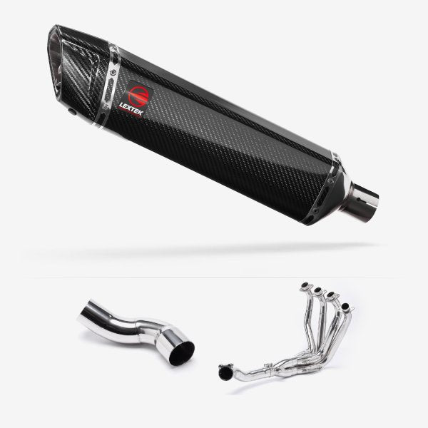 Lextek SP7C Gloss Carbon Fibre Exhaust System 400mm for Kawasaki Z900 (20-23)