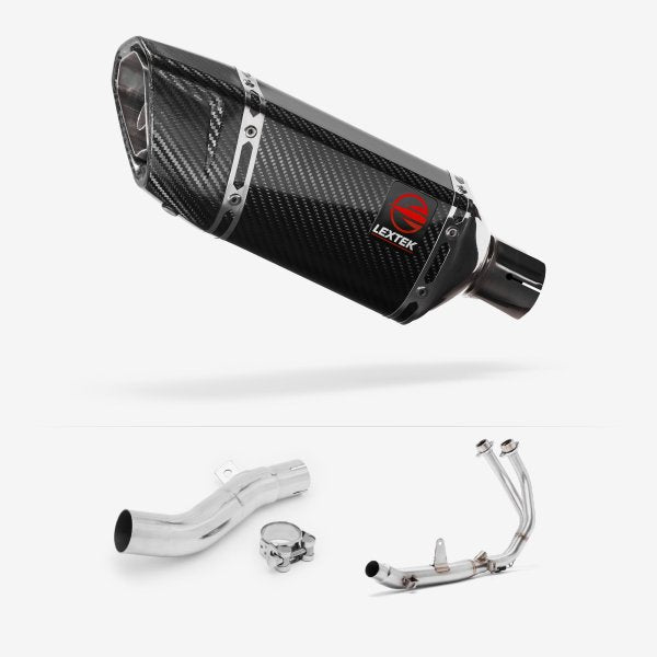 Lextek SP11C Gloss Carbon Fibre Exhaust System 200mm for Honda CB500X (17-19)