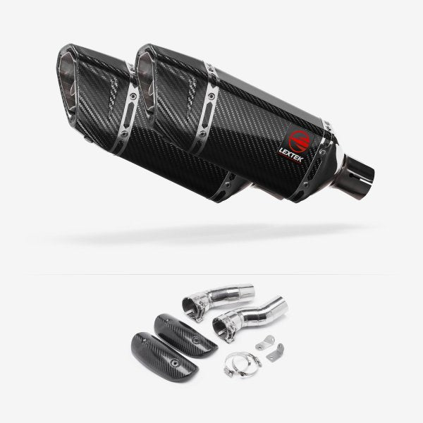 Lextek Stainless Steel SP11C Carbon Fibre Exhaust 200mm with Link Pipes