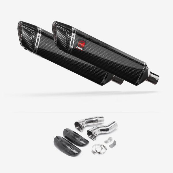 Lextek Stainless Steel SP7C Carbon Fibre Exhaust 400mm with Link Pipes