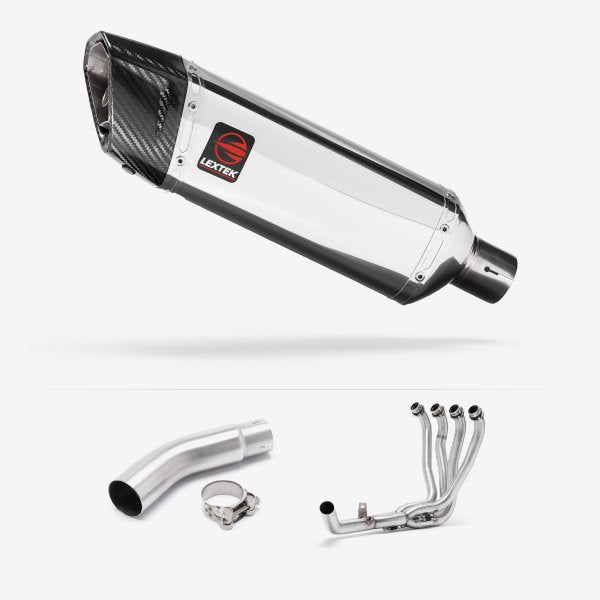 Lextek SP4 Polished Stainless Steel Exhaust System 300mm for Suzuki GSX-S750 (17-21)