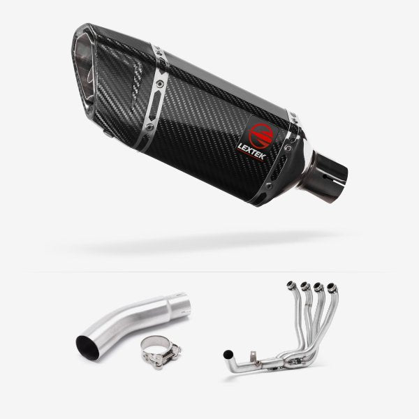 Lextek SP11C Gloss Carbon Fibre Exhaust System 200mm for Suzuki GSX-S750 (17-21)