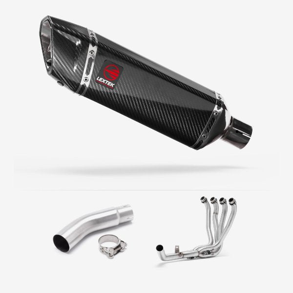 Lextek SP9C Gloss Carbon Fibre Exhaust System 300mm for Suzuki GSX-S750 (17-21)