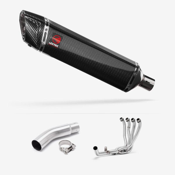 Lextek SP7C Gloss Carbon Fibre Exhaust System 400mm for Suzuki GSX-S750 (17-21)