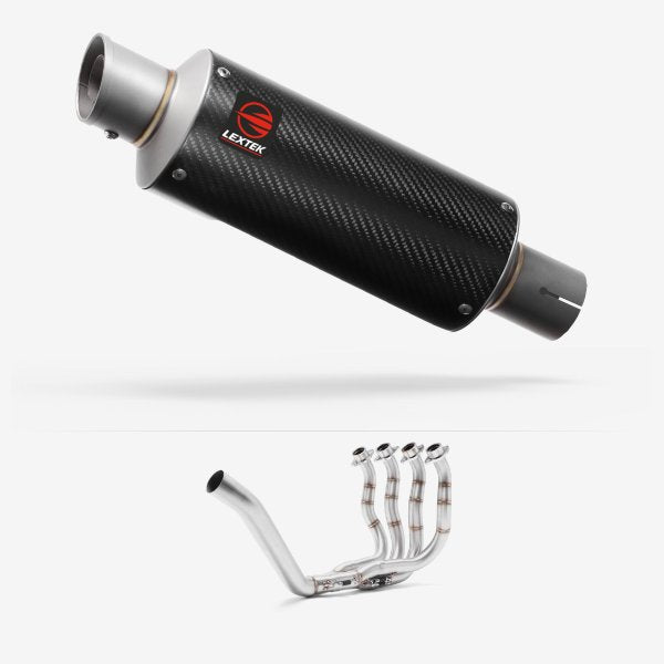 Lextek Stainless Steel GP8C Carbon Fibre GP Stubby Exhaust System 240mm for Yamaha YZF R6 (99-02)