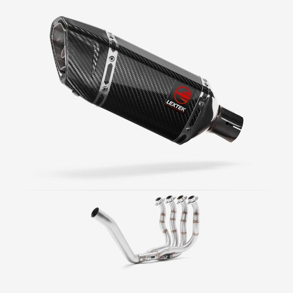 Lextek Stainless Steel SP11C Gloss Carbon Fibre Exhaust System 200mm for Yamaha YZF R6 (99-02)