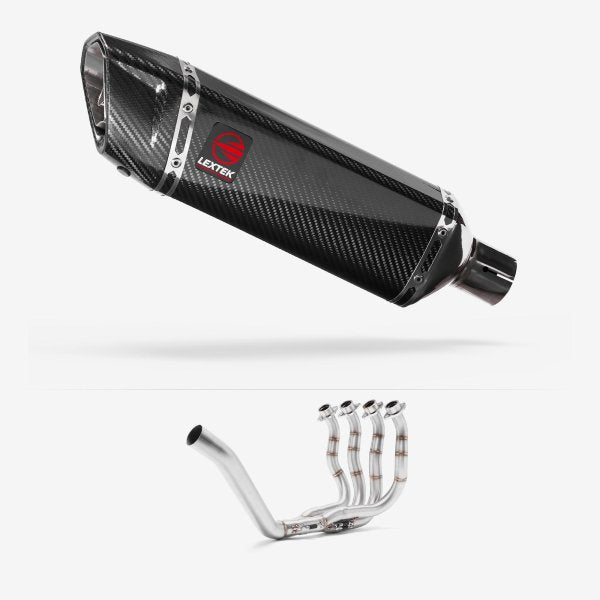 Lextek Stainless Steel SP9C Gloss Carbon Fibre Exhaust System 300mm for Yamaha YZF R6 (99-02)