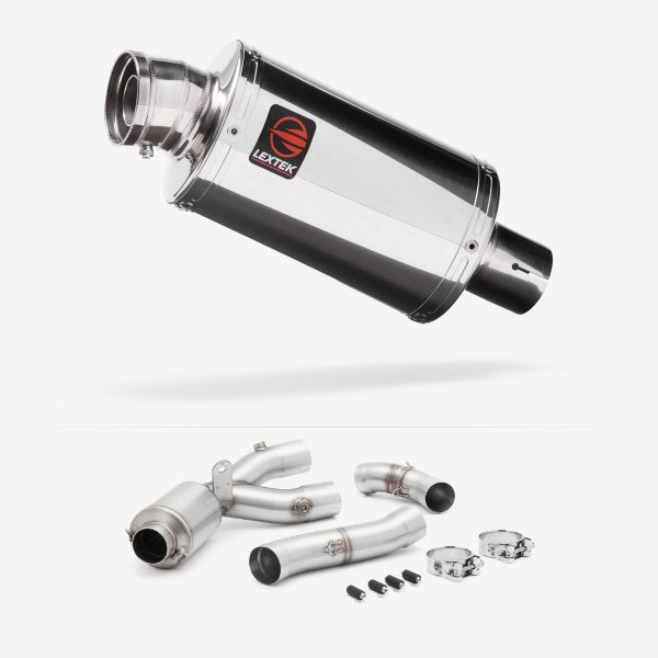 Lextek Polished Stainless Steel OP4 Exhaust 200mm with De-Cat Link Pipe for Yamaha MT-10 (16-24)