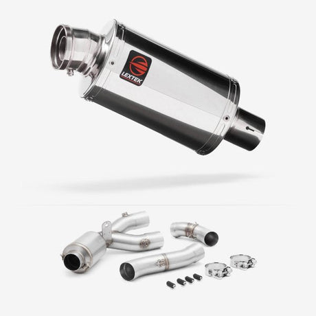Lextek Polished Stainless Steel OP4 Exhaust 200mm with De-Cat Link Pipe for Yamaha MT-10 (16-24)